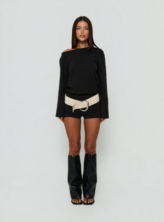 Claera Off Shoulder Tie Back Playsuit Black