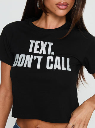Text, Dont Call Shimmer Graphic Top Black