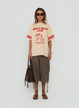 Grazing Club Oversized Graphic Tee Cream / Red