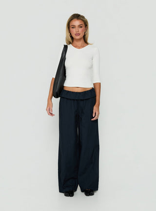 Amaiza Frill Drawstring Straight Leg Pants Navy