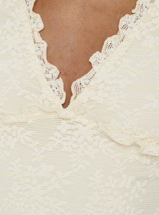 Azira Short Sleeve Frill Detail Top Cream