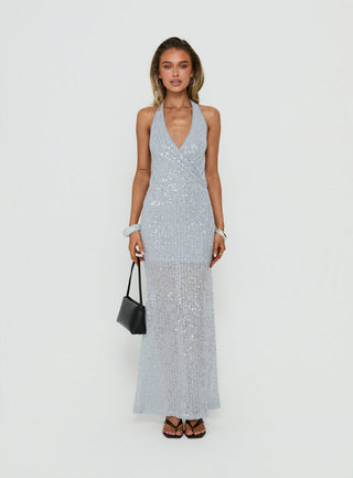 Espheria Low Back Wrap Sequin Maxi Dress Lilac