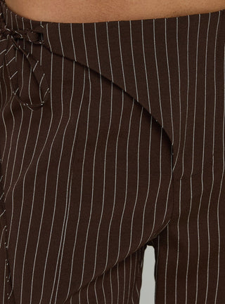 Editta Tie Detail Low Rise Tailored Pants Brown Pinstripe