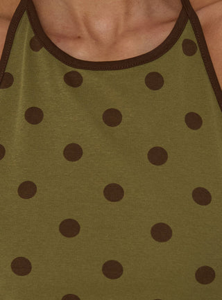 Speranza High Neck Halter Top Green Polka Dot