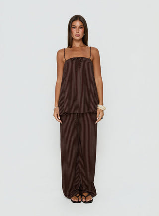 Amibella Mid Rise Wide Leg Pants Brown / Cream Stripe