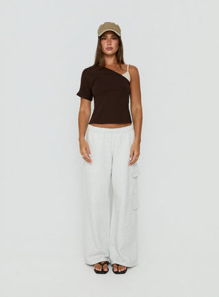 Lunea One Shoulder Contrast Top Brown / Cream
