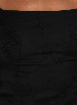 Kaelira Square Neck Frill Short Sleeve Top Black