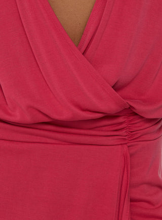 Carissima Drape Plunge Mini Dress Guava