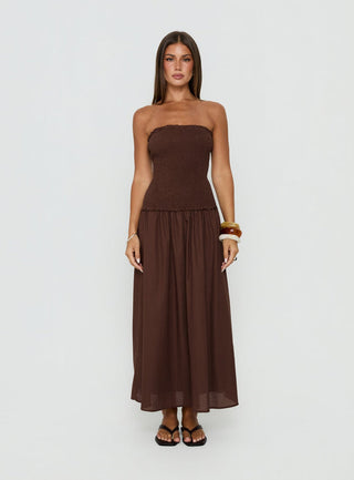 Tinsie Strapless Maxi Dress Chocolate Brown