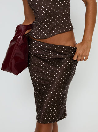 Somani Satin Midi Skirt Brown  Pink Polka Dot