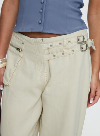 Paltrow Mid Rise Wide Leg Cargo Jeans Cream Petite