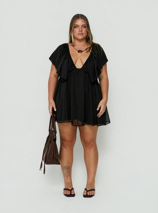 Sun Spirit Plunge Flowy Playsuit Black Curve