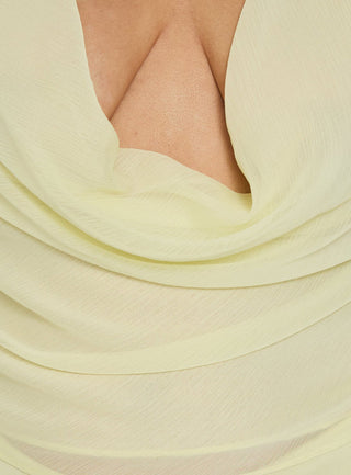 Evaleine Chiffon Cowl Neck Top Baby Yellow Curve