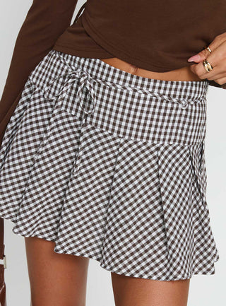 Nikoleta Pleat Mini Skirt Brown  White Check
