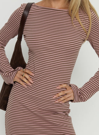 Bryanna Long Sleeve Mini Dress Pink  Brown
