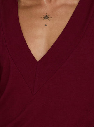 Solena Blouson V Neck Knit Mini Dress Burgundy