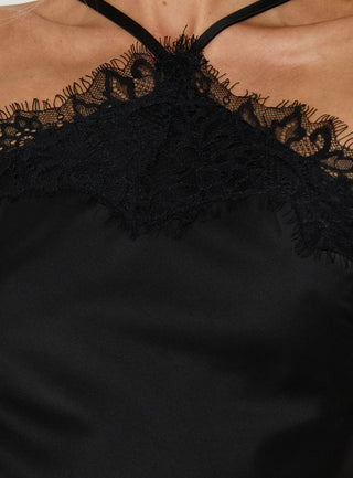 Brioney Arrowneck Lace Trim Top Black