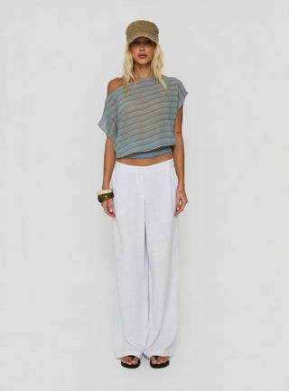 Lindenn Off Shoulder Sheer Top Grey Stripe