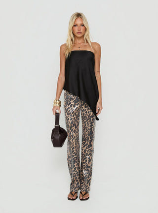 Keevah Strapless Satin Asymmetrical Top Black