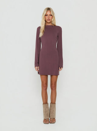 Helennah Tie Back Long Sleeve Mini Dress Dusty Purple