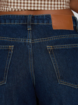 Darla Low Rise Straight Leg Cuff Jean Dark Blue Wash