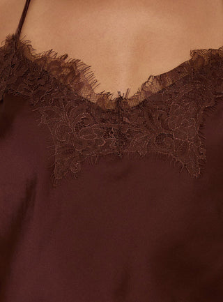 Cosetta Lace Trim Asymmetrical Cami Top Chocolate