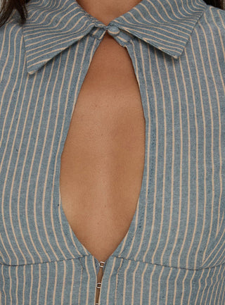 Yalanda Cut Out Collared Top Multi Stripe