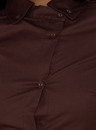 Naomee Asymmetrical Collared Short Sleeve Top Chocolate