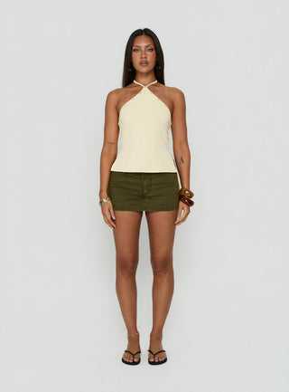 Eiva Arrowneck Button Detail Top Lemon