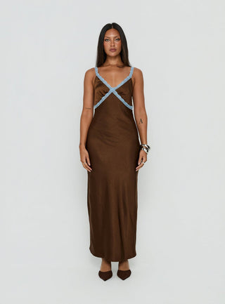 Carletta Lace Contrast Maxi Dress Brown / Blue