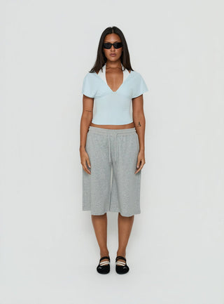 Beea Layered Halter Short Sleeve Top Blue / White