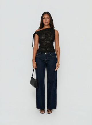 Eyla Sheer One Shoulder Top Black