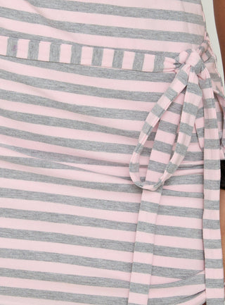 Favourite Daughter Tie Detail Mini Dress Pink / Grey Stripe