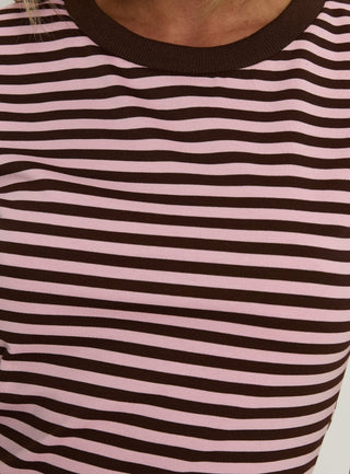 Settle Down Short Sleeve Mini Dress Pink  Brown Stripe