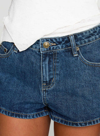Dreamful Low Rise Mini Denim Shorts Dark Blue Wash