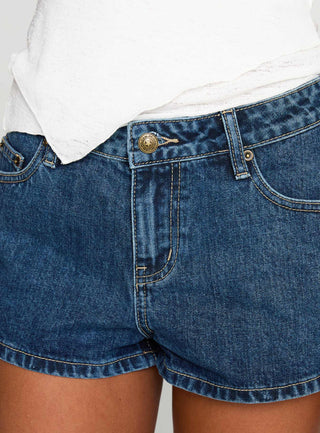 Dreamful Low Rise Mini Denim Shorts Dark Blue Wash Tall