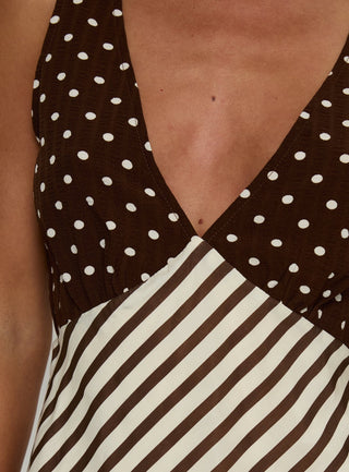 Nellie Mini Dress Brown Polka  Stripe