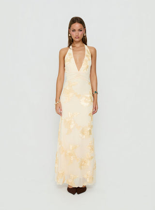Rousseau Halter Maxi Dress Yellow