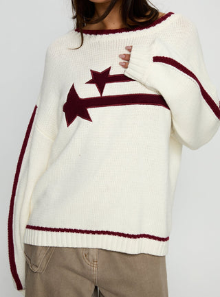 Star Track Graphic Jumper Cream  Red