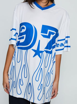 97 Sportstar Oversized Jersey Graphic Top White  Blue