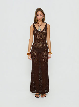 Ledena Knit V Neck Maxi Dress Chocolate