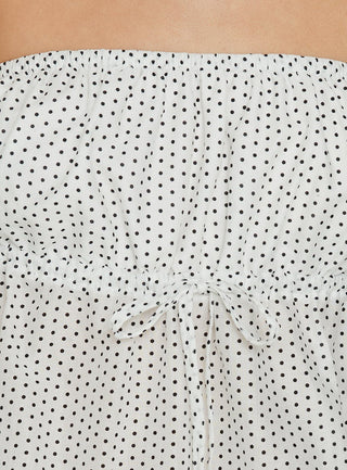 Vaila Strapless Frill Top White Polka Dot