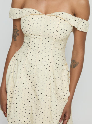 Rosebud Off The Shoulder Mini Dress Yellow  Polka Dot