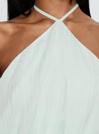 Rozario Chiffon Halter Mini Dress Aqua  Silver