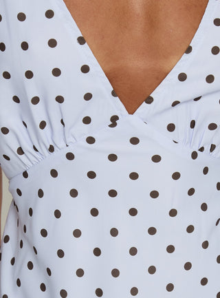 Nellie Mini Dress Blue  Brown Polka Dot