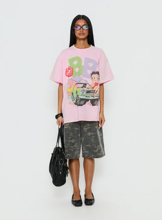 Betty Boop Speedracer Oversized Graphic Tee Washed Pink