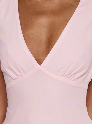 Dalanna Cap Sleeve Top Pink  Lemon Polka