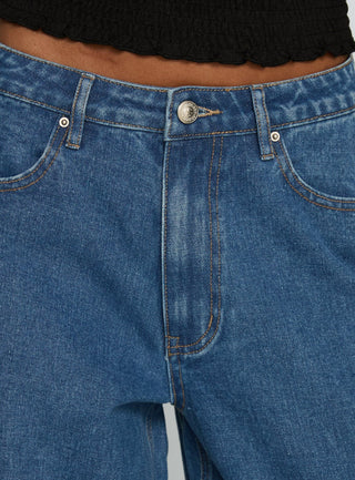Naylor Mid Rise Wide Leg Jeans Mid Blue Wash