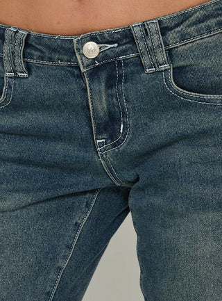 Clynee Ultra Low Rise Bootleg Jeans Dirty Blue