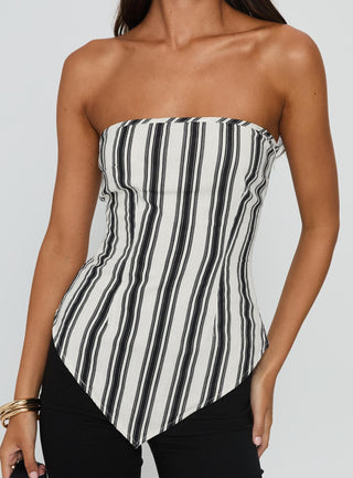 Palo Alto Strapless Scarf Top Black  White Stripe